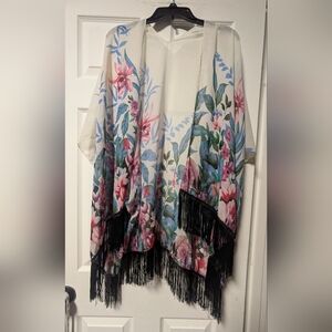 Floral Kimono with Fringe